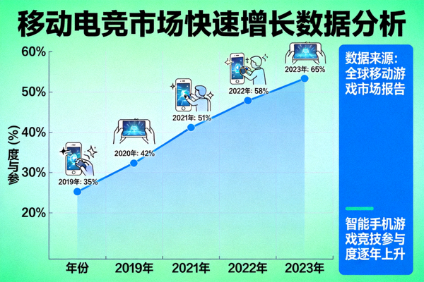 移动电竞市场快速增长数据分析图表 - 展示智能手机游戏竞技参与度逐年上升趋势