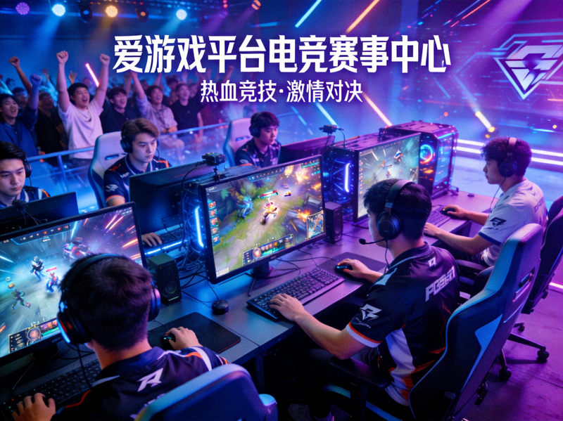 爱游戏平台电竞赛事中心主视觉 - 展现激烈电竞比赛场景与选手风采