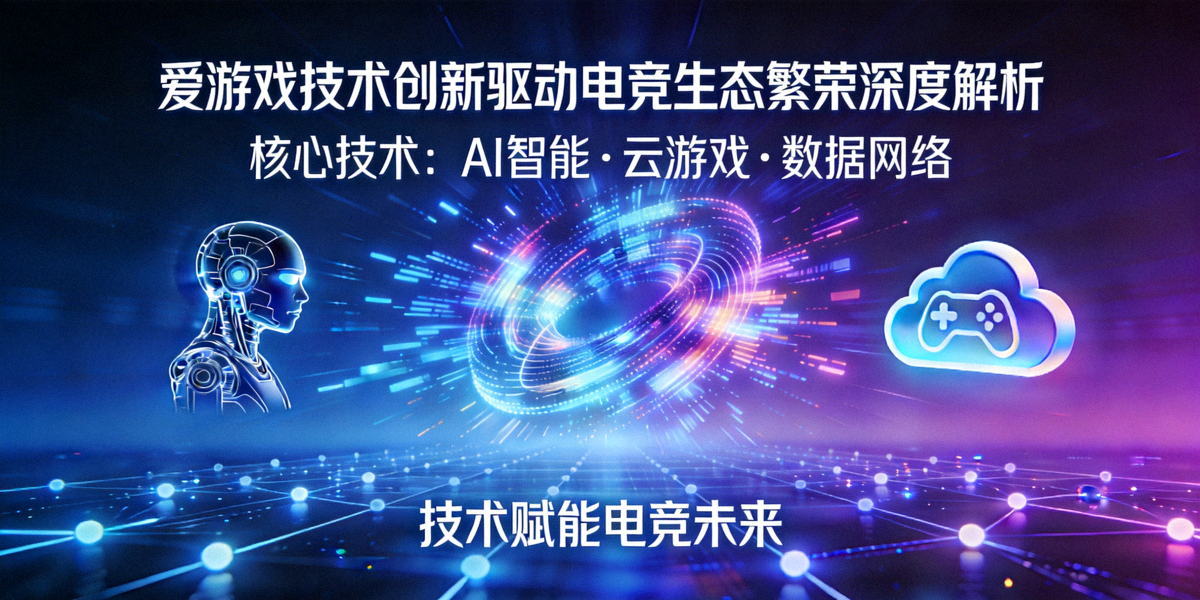 爱游戏技术创新驱动电竞生态繁荣深度解析文章主视觉图 - 展示AI智能、云游戏、数据网络等核心技术概念